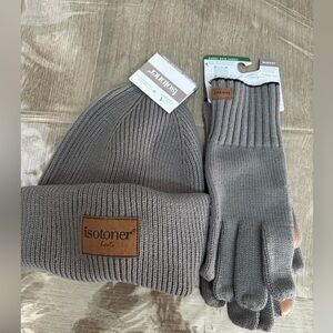 Isotoner Men's Knit Hat and Glove Set in Gray NWT